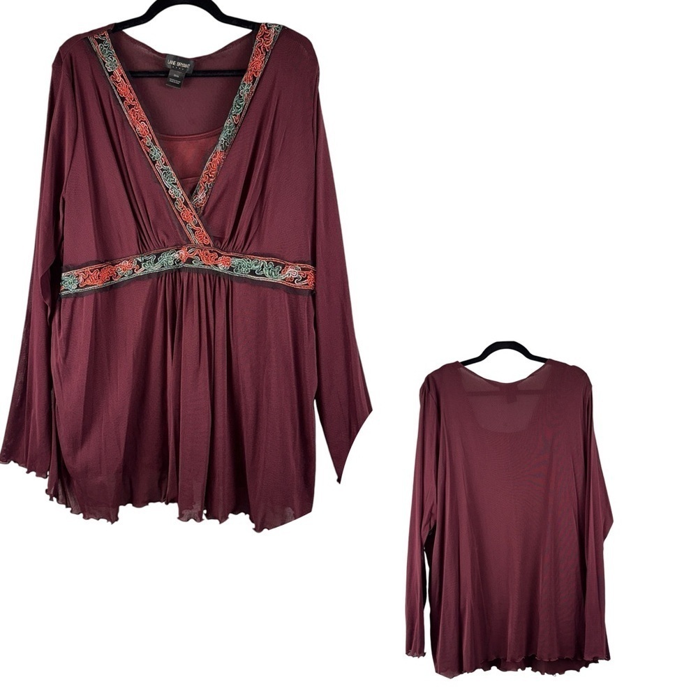 Lane Bryant Top Womens 22/24 Burgundy Blouse Festival Christmas Feminine Boho